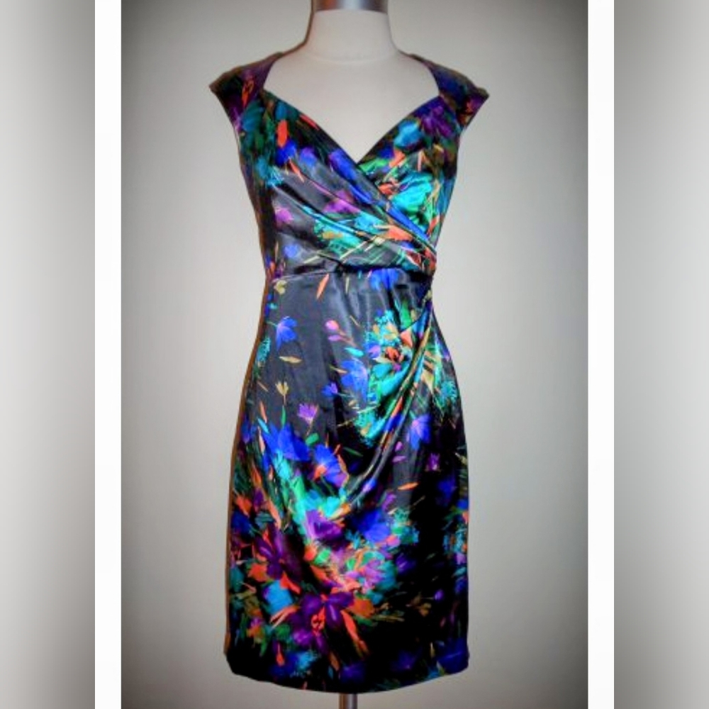 London Style Nights Black Multi Color Cocktail Dress Size 4
